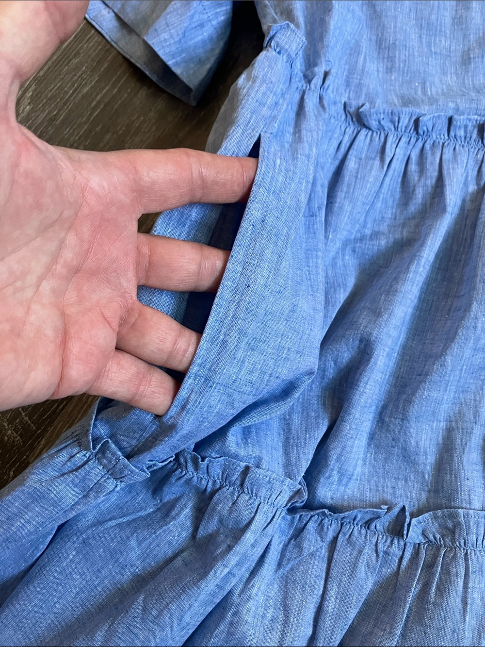 Tuckernuck Chambray Crawford Tiered Ruffle-Sleeve Dress in Light Blue - Picture 10 of 16